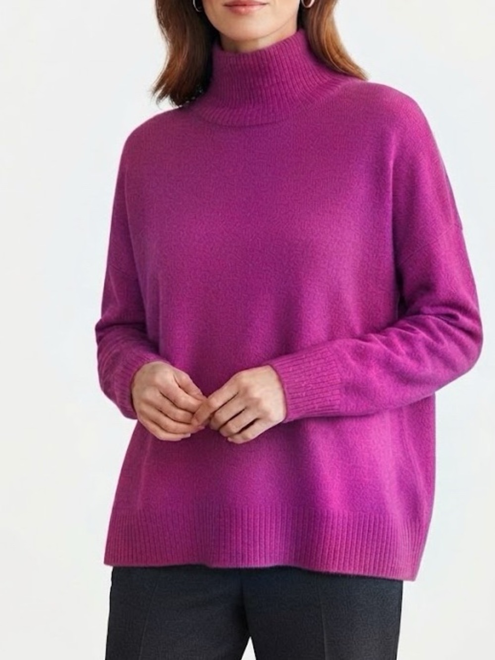 Eileen Fisher Cashmere Turtleneck Sweater Fuchsia Orchid Size Medium